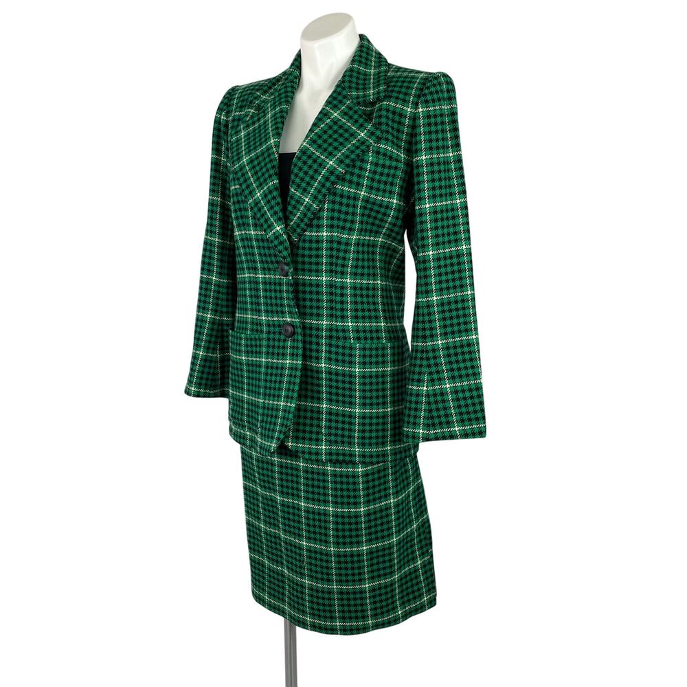 VINTAGE YSL Yves Saint Laurent Rive Gauche Green Plaid Wool Skirt Set FR 38 XS - Picture 8 of 15